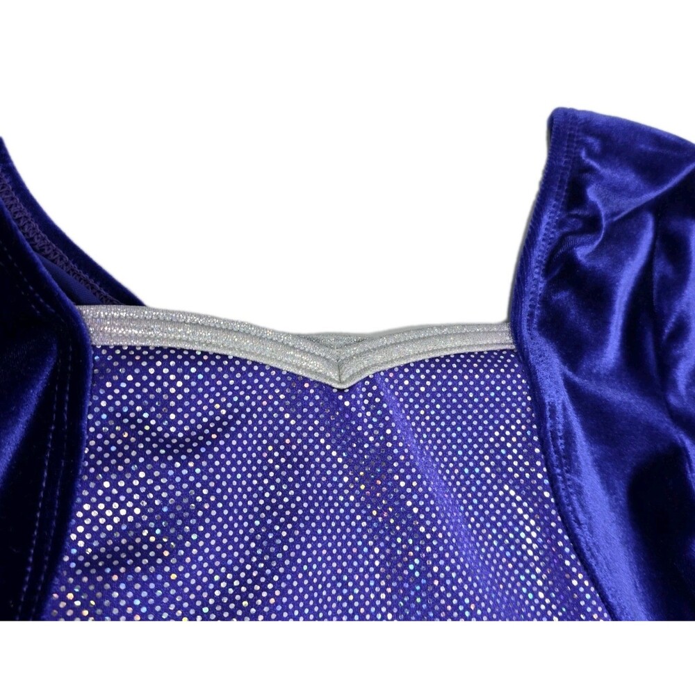 GK Elite VTG Royal Pixelated LS Velvet Sleeves Leotard Blue Violet AS Adult S - Picture 10 of 16